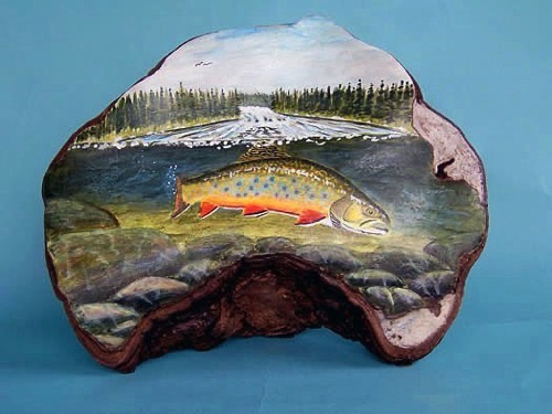 Artist's Conk Latin: Ganoderma applanatum

Note: This Artist's Conk features a Brook Trout swimming in a rapidly running stream.
