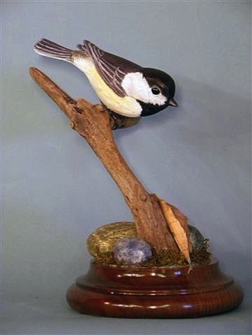 Black Capped Chickadee

Note: My second bird carving. The leaf is made of grocery bag paper, and the rocks are carved from bass wood.

Pic. 1 of 2