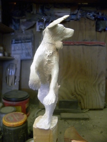 The 4'' Springer Spaniel carving before painting.